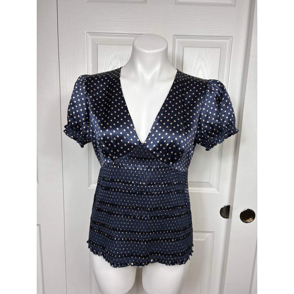 INC International Concepts Navy Polka Dot Blouse